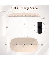 13 Ft Large Patio Umbrella with Led Solar Lights and Crank Handle