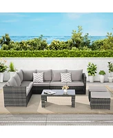 6-Piece Outdoor Patio Sectional Sofa Set with Glass Table