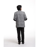 Elie Balleh Toddler Wine Slim Fit Wool Checkered Blazer
