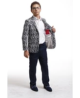 Elie Balleh Boys Navy Slim Fit Brocade Blazer