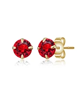 Kids 14K Gold Plated with Colored Round Cubic Zirconia Stud Earrings