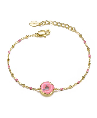 14K Gold Plated with Pink Donut Charm Bracelet
