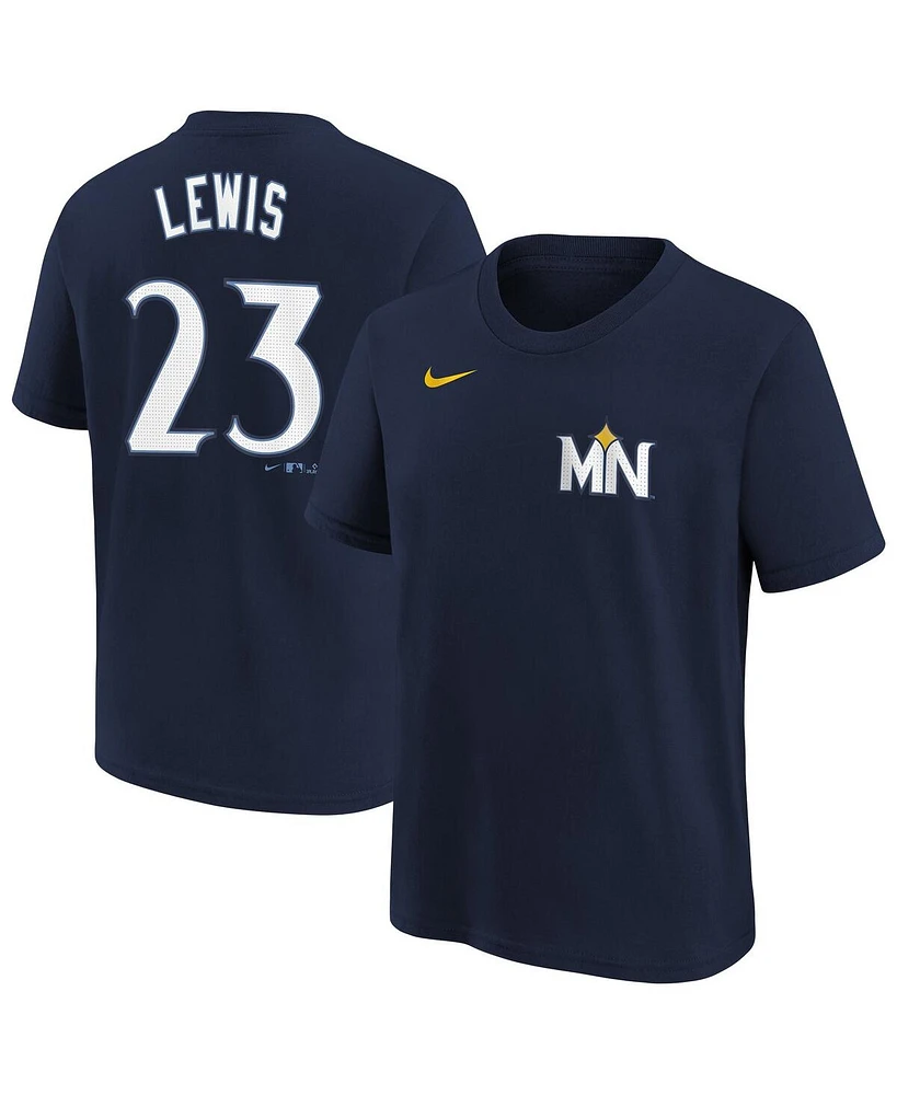 Nike Big Boys and Girls Royce Lewis Navy Minnesota Twins Fuse City Connect Name Number T-Shirt
