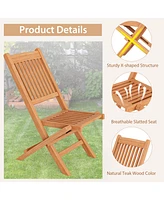 Gymax Set of 2 Indonesia Teak Wood Outdoor Chair Folding Portable Patio Chair w/ Slatted Seat & Back