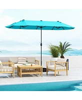 13 Feet Double-Sided Patio Twin Table Umbrella with Crank Handle