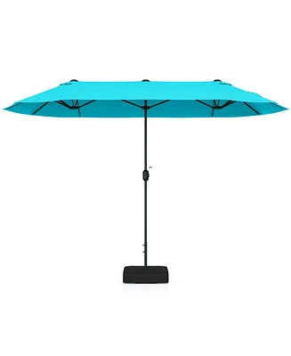 13 Feet Double-Sided Patio Twin Table Umbrella with Crank Handle