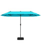 13 Feet Double-Sided Patio Twin Table Umbrella with Crank Handle
