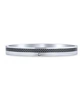 Bling Jewelry Unisex Stackable Black Carbon Fiber Bangle Bracelet Silver Tone Stainless Steel
