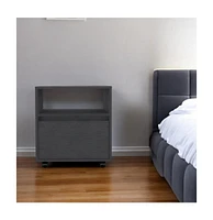 One Drawer Faux Wood Nightstand for Bedroom Storage and Bedside Table