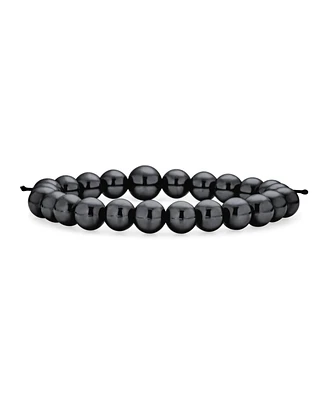 Bling Jewelry Mala Prayer Hematite Bead Stretch Bracelet for Men Black Grey 8MM