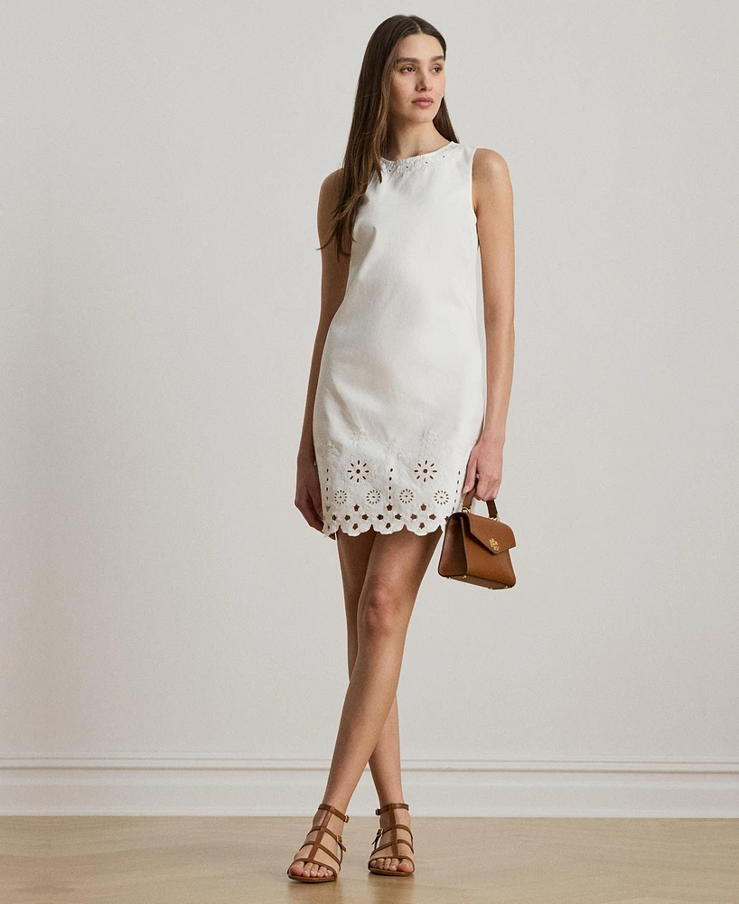 Lauren Ralph Women's Eyelet Denim Sleeveless Shift Dress
