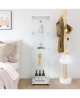 Glass Display Cabinet 4 Shelves with Door, Floor Standing Curio Bookshelf for Living Room Bedroom Office, 64.7" 16.7" 14.3" white