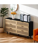 51.18" 6-Drawers Rattan Storage Cabinet Rattan Drawer, for Bedroom, Living Room