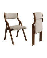 Folding Dining Chairs 2-Pack - Cream Taupe/Walnut