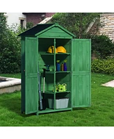 Outdoor 35.6"x 18.1"x 66.15" L Wood Storage Shed, Garden Tool Cabinet with Waterproof Asphalt Roof, Double Doors, Multiple-tier Shelves,Forest Green