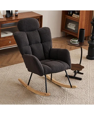 Mid Century Modern Rocking Glider Chair with Teddy Fabric Upholstery