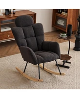 Mid Century Modern Rocking Glider Chair with Teddy Fabric Upholstery