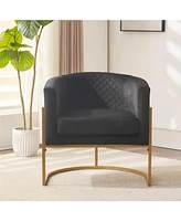 Upholstered velvet chair Gold metal bracket, medieval living room office tea room lounge chair with curved backrest