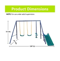 Heavy Duty A-Frame Metal Swing Set with Slide, 2 Weather-Resistant Seats, Easy Assembly, Perfect for Kids Ages 3-8