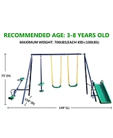 Swing Sets for Backyard, 700 Lbs Outdoor Swing Set with 2 Swing Seat, 1 Glider, 1 Slide & 1 See-Saw