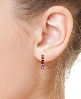 Effy Garnet (2-3/8 ct. t.w.) & Diamond Accent Small Hoop Earrings in 14k Yellow Gold, 0.75"