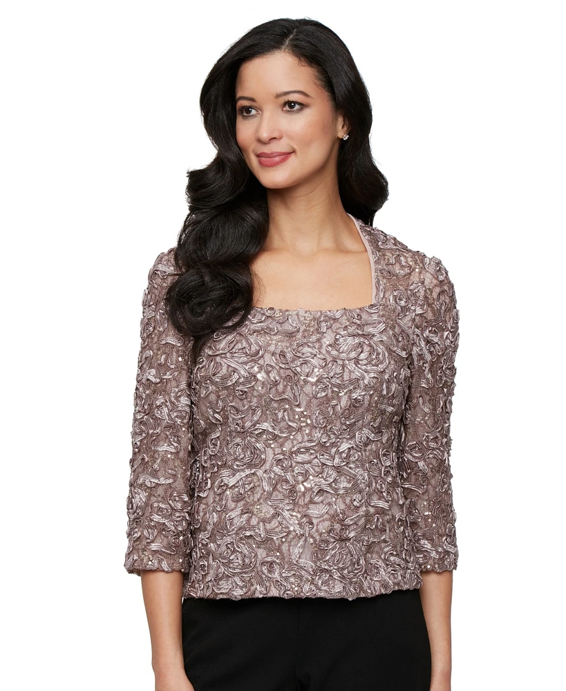 Alex Evenings Women's Soutache Lace 3/4-Sleeve Top