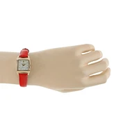Peugeot Women's 20mm Square Watch with Glossy Red Leather Strap
