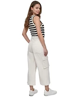 Dkny Jeans Women's High Rise Wide-Leg Cropped Utility