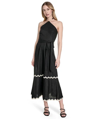 Eliza J Women's Beaded-Strap Contrast-Trim Halter Midi Dress
