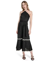 Eliza J Women's Beaded-Strap Contrast-Trim Halter Midi Dress