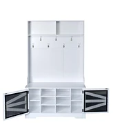 Entryway Bench with Coat Rack & Adjustable Shelves