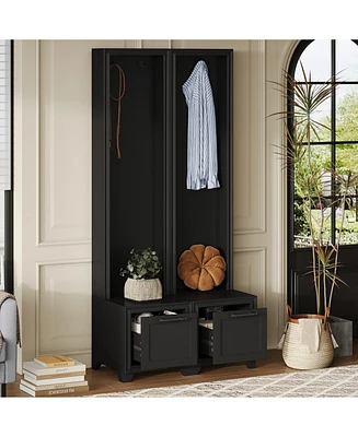 Hall Tree Set of 2: Coat Rack, Bench & Storage