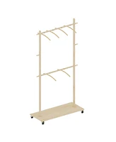 Solid Wood Clothes Drying Rack with Hangers & Wheels
