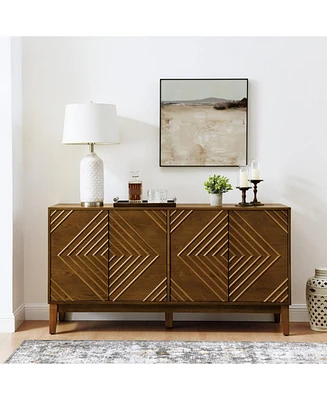 Walnut Farmhouse Buffet Cabinet - 60.5" Sideboard