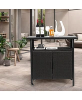 Black Wicker Bar Cart with Glass Top