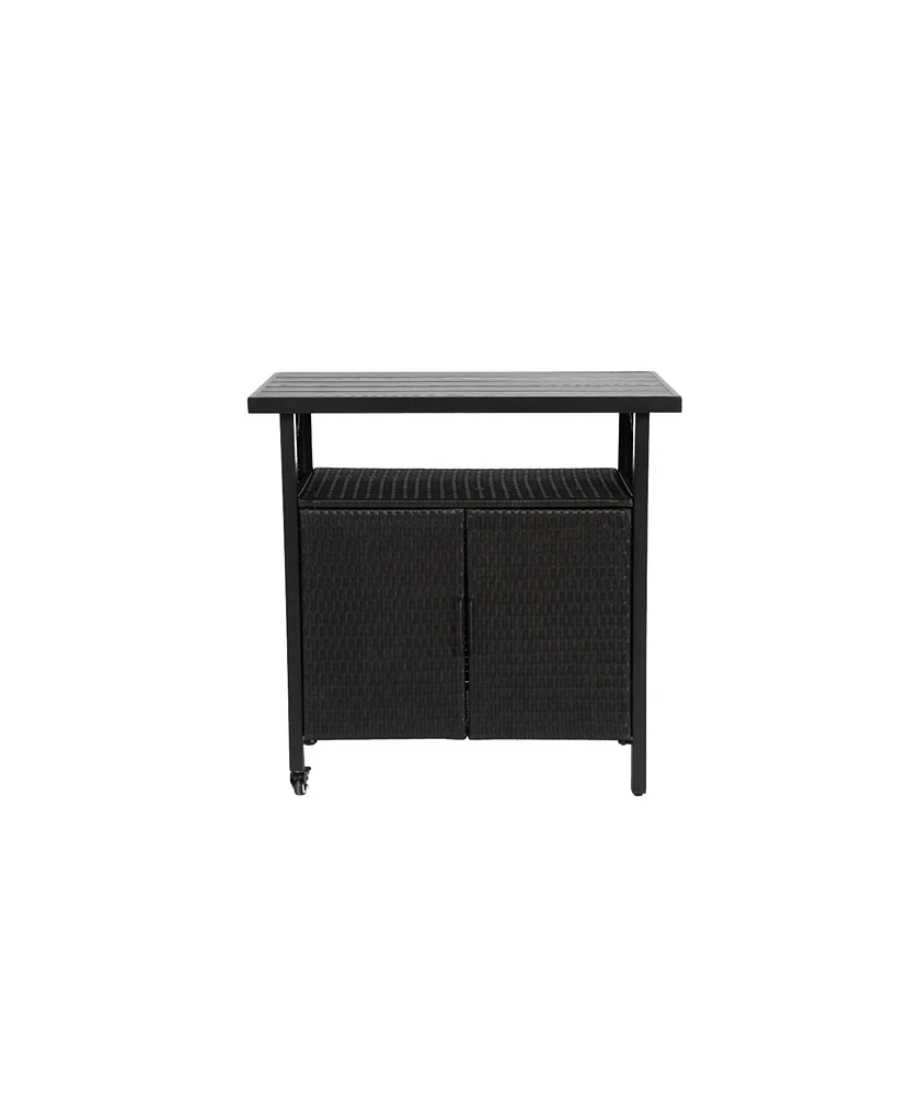 Black Wicker Bar Cart with Glass Top