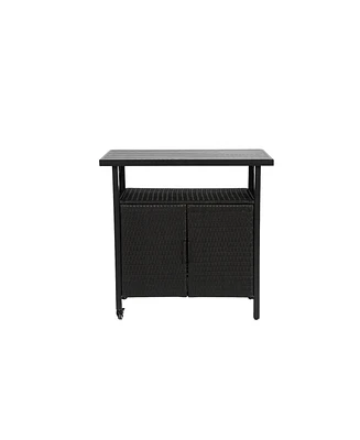 Black Wicker Bar Cart with Glass Top