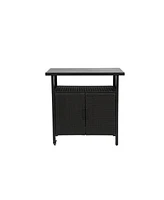 Black Wicker Bar Cart with Glass Top