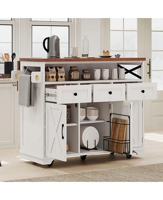 Farmhouse Kitchen Island Cart with Drop Leaf & Wheels