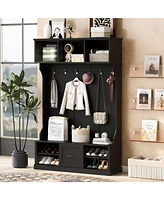 Hall Tree with Bench, Hooks & Drawer