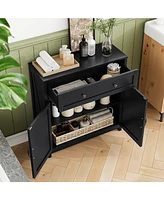 Farmhouse Buffet Cabinet with Barn Door - Black
