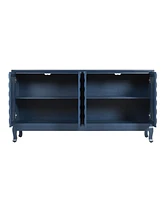 Navy Blue Sideboard with Wavy Doors & Arched Groove Design