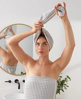 Dkny Pure Yarn Dyed Waffle Unbleached Cotton Body and Hair Wrap Set