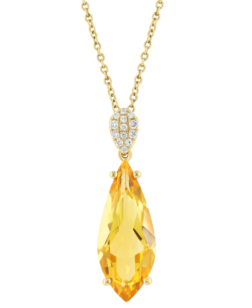Effy Citrine (4-1/3 ct. t.w.) & Diamond (1/20 ct. t.w.) Pendant Necklace in 14k Yellow Gold, 17" + 1" extender
