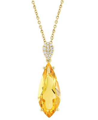 Effy Citrine (4-1/3 ct. t.w.) & Diamond (1/20 ct. t.w.) Pendant Necklace in 14k Yellow Gold, 17" + 1" extender