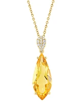 Effy Citrine (4-1/3 ct. t.w.) & Diamond (1/20 ct. t.w.) Pendant Necklace in 14k Yellow Gold, 17" + 1" extender