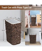 Small Bathroom Trash Can with Lid - Rattan Basket