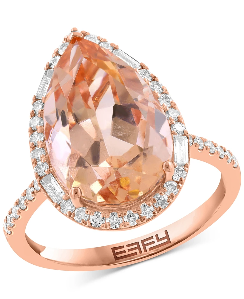 Effy Morganite (6 ct. t.w.) & Diamond (1/2 ct. t.w.) Pear-Shaped Halo Statement Ring in 14k Rose Gold