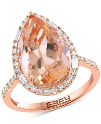 Effy Morganite (6 ct. t.w.) & Diamond (1/2 ct. t.w.) Pear-Shaped Halo Statement Ring in 14k Rose Gold