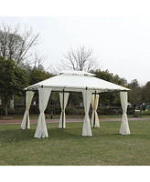 13x10 Outdoor Gazebo Canopy Tent w/ Mosquito Net - Beige